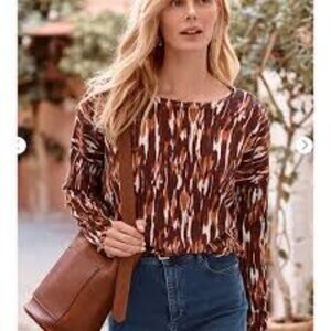 Garnet Hill silk blend organic cotton oversized sweater spiced smoke ikat size M